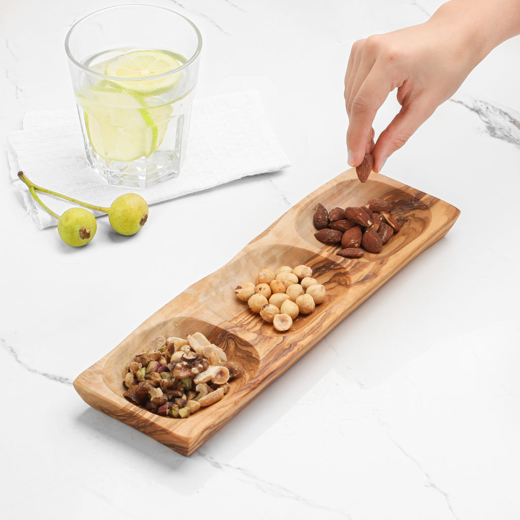3-Section Olive Wood Dish – Handmade Serving Piece for Everyday Use